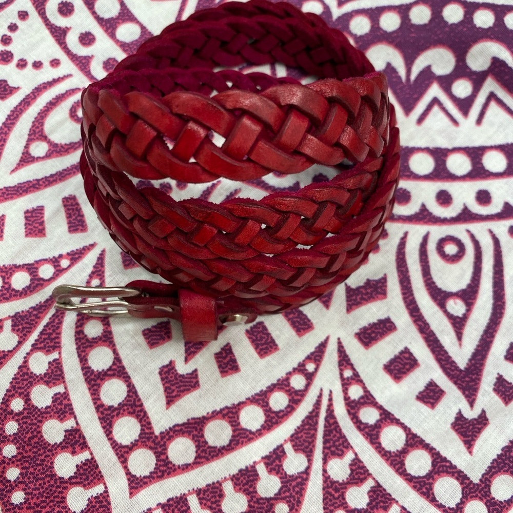 Vintage braided leather pink belt 45” long moroccan craftsmanship